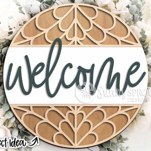 Welcome Boho Pattern Sign, Digital download, Round door hanger svg, Glowforge laser cut file, Modern sign svg, Farmhouse door decor