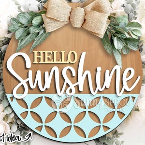 Bonjour soleil cercle motif signe, téléchargement numérique, accroche-porte rond svg, fichier laser Glowforge, Cricut, motif moderne signe, svg d'été