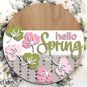 Hello Spring Falling Flowers Sign, DIGITAL, Round door hanger svg, Glowforge laser cut file, Cricut, Spring flower decor, Spring door sign