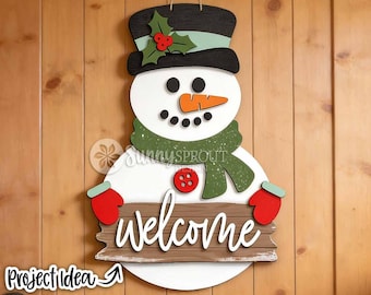 Snowman Welcome Door Hanger Sign, Glowforge laser cut file, Winter welcome sign svg, Christmas sign, Holiday decor