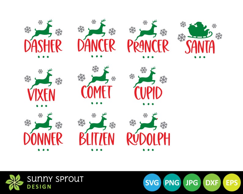 Santa's Reindeer Names SVG Digital Download Print File - Etsy