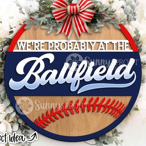 野球場の看板、丸型ドアハンガーSVG、Glowforgeレーザーファイル、Cricut、スポーツ歓迎SVG、野球