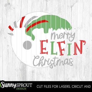 Merry Elfin' Christmas Sign, Digital Download, SVG Laser Cut File, Cricut, Round Door Hanger Design, Funny Santa Decor image 3