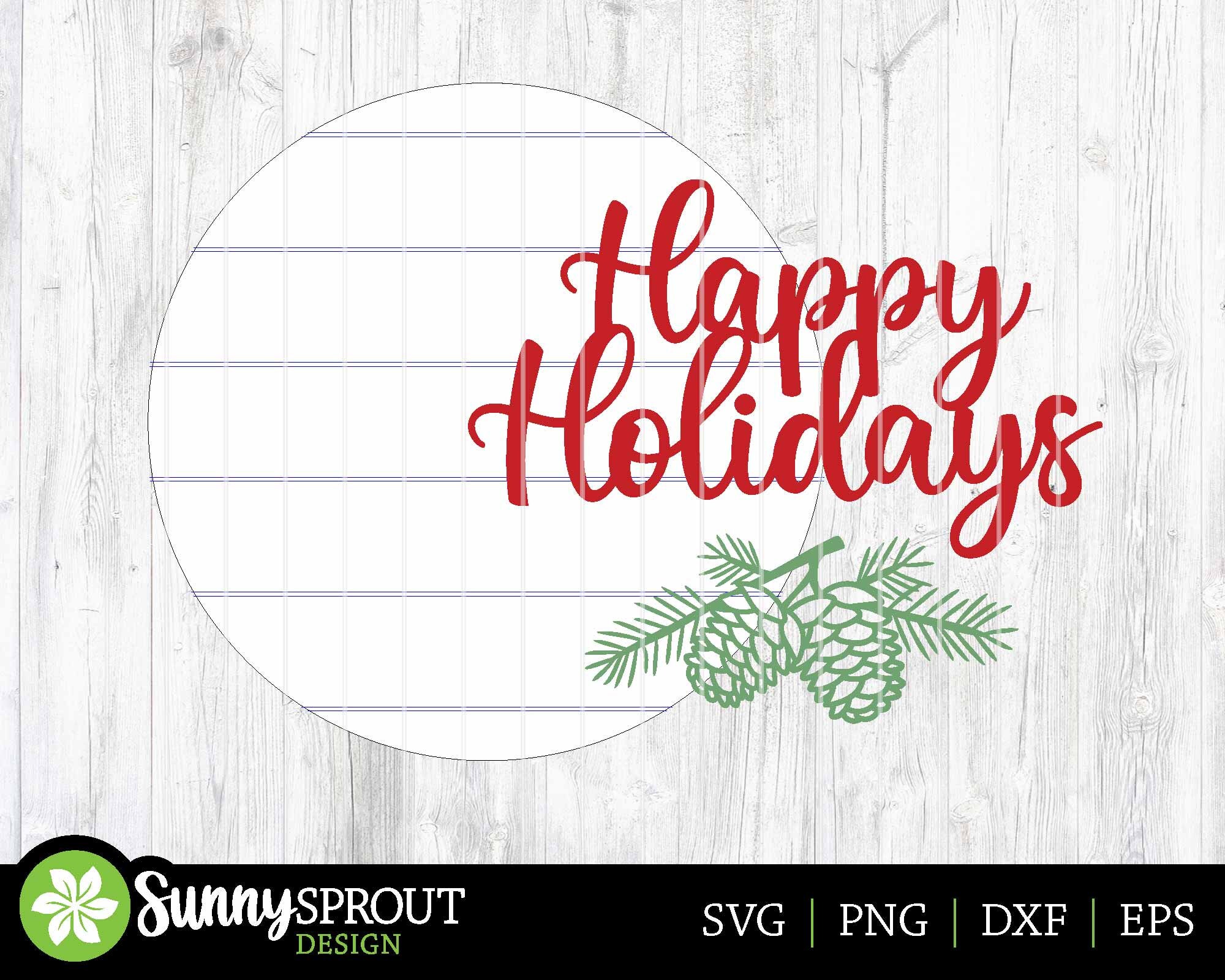 Happy Holidays Pine Branch, DIGITAL Download, Round Door Hanger