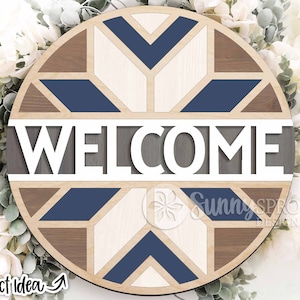 Barn Quilt Welcome Sign, Digital download, Round door hanger svg, Glowforge laser cut file, Stained glass design, Quilt wall decor file