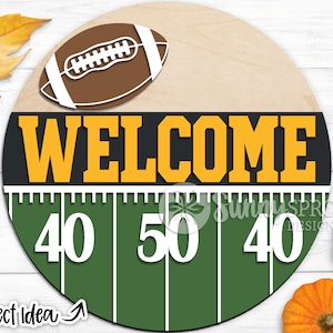 Willkommen Fußball, digitaler Download, runde Tür Aufhänger svg, Glowforge Laser-Datei, Cricut, Football spiel Zeichen, Sport svg, Herbst Herbst Zeichen