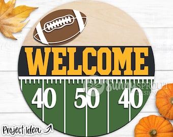 Welcome Football, Digital download, Round door hanger svg, Glowforge laser file, Cricut, Football game sign, Sports svg, Fall autumn sign