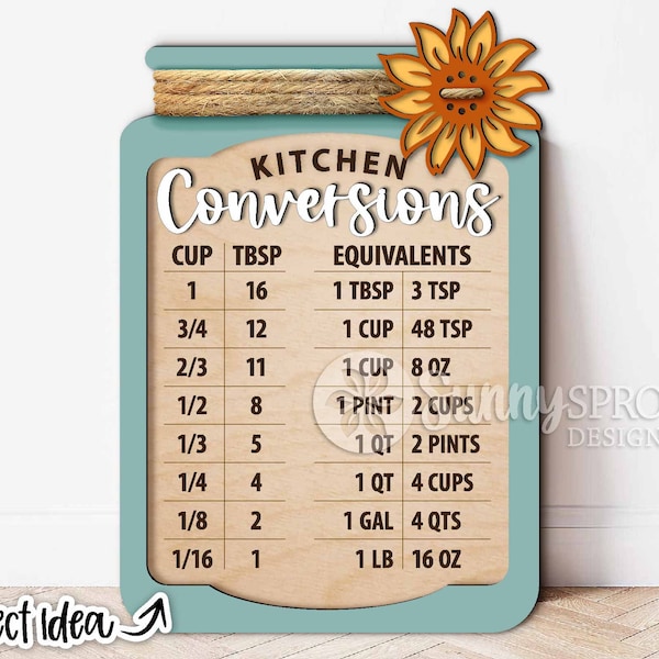 Kitchen Conversions Sign Design, DIGITAL download, Glowforge laser cut file, Measurement chart svg, Kitchen decor, Wood kitchen sign svg