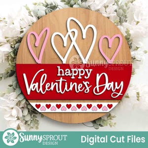Happy Valentine's Day Heart Sign, Digital Download, SVG Laser Cut File, Cricut, Round Door Hanger Wall Art Design, Valentine's Day Decor image 1