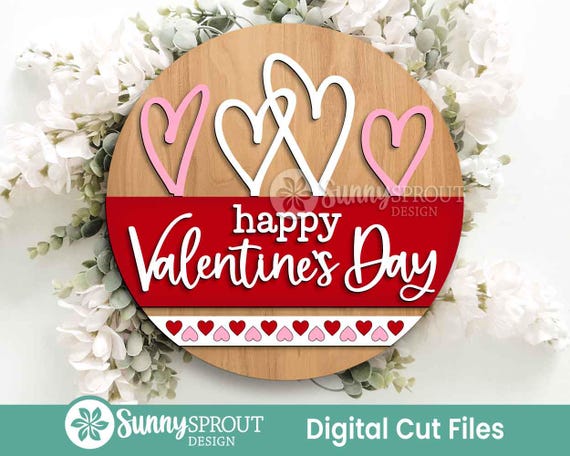 Happy Valentine's Day Heart Sign, Digital Download, SVG Laser Cut File, Cricut, Round Door Hanger Wall Art Design, Valentine's Day Decor