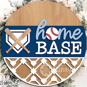 Home Base Baseball Softball Zeichen, Digitaler Download, Runde Türschild svg, Glowforge Laserschnittdatei, Cricut, Baseball home welcome sign svg