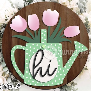 Hallo gieter tulpenbord, digitale download, ronde deurhanger svg, Glowforge lasergesneden bestand, Cricut svg-bestand, lentebloem welkom svg
