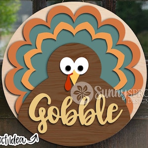 Signe de dinde engloutie, téléchargement numérique, svg rond d'accroche-porte, signe d'automne, fichier de coupe Cricut, fichier laser Glowforge, svg de décoration de Thanksgiving