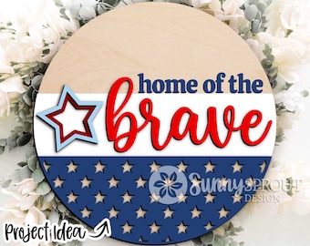 Letrero con diseño de la Estrella Valiente, descarga digital, archivo SVG para corte láser, Cricut, diseño de colgador de puerta redondo patriótico