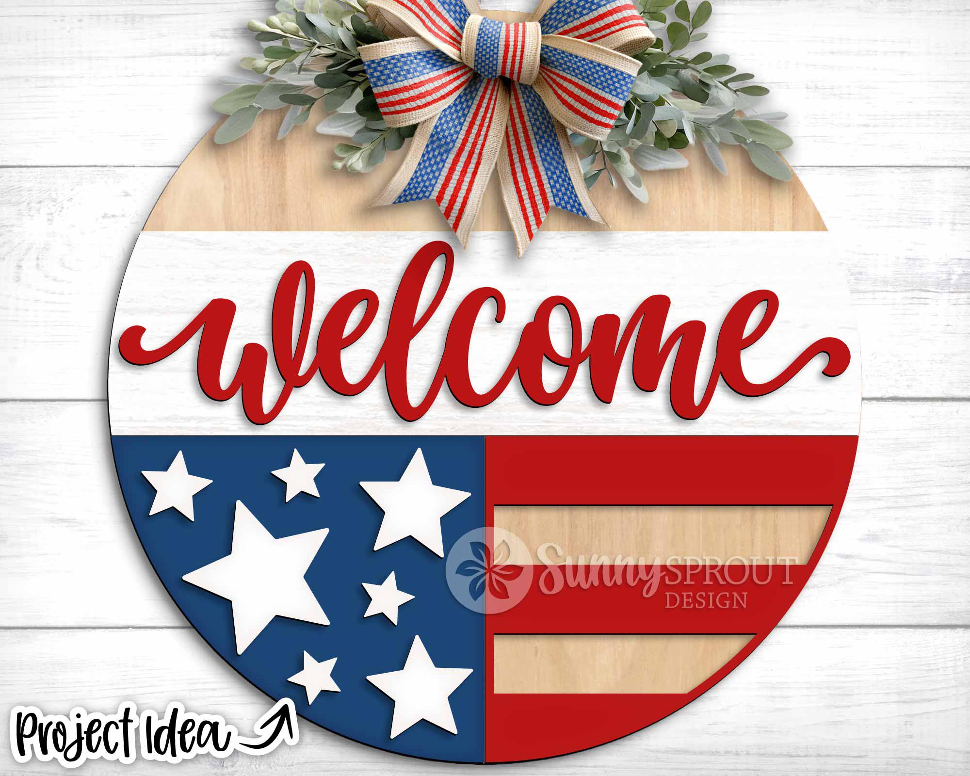 Welcome American Flag Star Sign, Digital Download, SVG Laser Cut