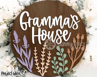 Gramma's House Wildflower Sign, Digital Download, SVG Laser Cut File, Cricut, Grandma Round Door Hanger Design