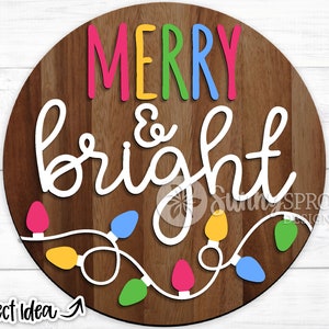 Luzes de corda alegres e brilhantes, download DIGITAL, enfeite de porta redondo de inverno svg, placa de Natal, Cricut, Silhouette, arquivo de corte a laser Glowforge