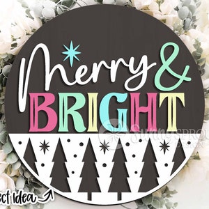 Placa de árvore alegre e brilhante, download DIGITAL, enfeite de porta redondo svg, arquivo laser Glowforge, Cricut, decoração de inverno svg, placa de Natal
