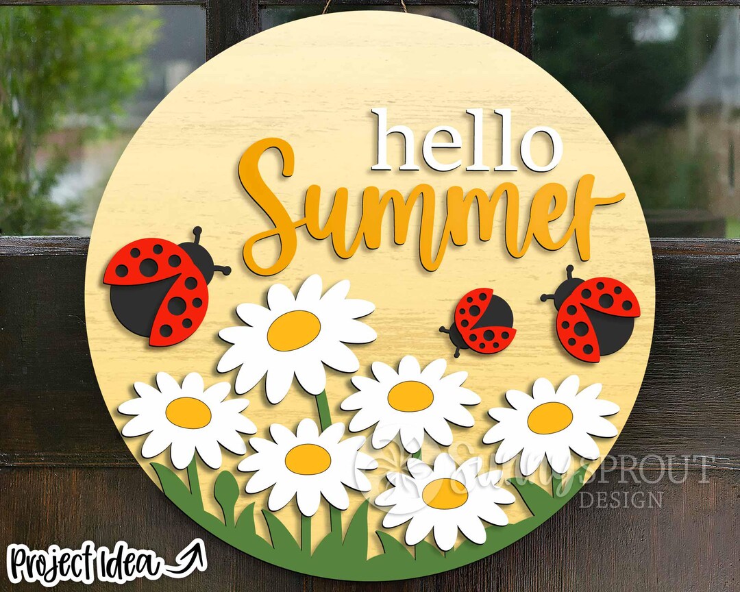 Hello Summer Daisy Ladybug Sign, Digital Download, SVG Laser Cut File ...