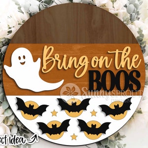 Bring on the Boos Geist-Zeichen, Glowforge Laser-Datei, Cricut-Schnitt-Datei, runder Türschild, Halloween-Willkommenssvg, gruseliges Türschild