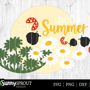 Hello Summer Daisy Ladybug Sign, Digital Download, SVG Laser Cut File ...