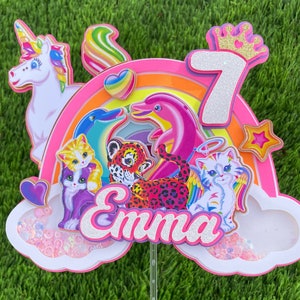 Lisa Frank cake topper / Rainbow party / Girls leopard cheetah unicorn party