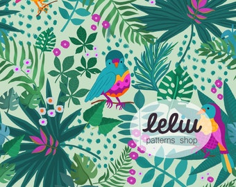 Seamless digital pattern for kids - Birds and vegetation - Patterns for fabrics, stationary, decoupage, scrappbooking. Commercial License