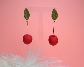 Liebe in Las Vegas Kollektion | Kirschen Valentinstag Ohrringe aus Polymer-Ton