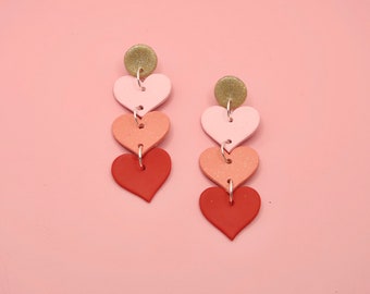 valentine\u2019s day earrings Polymer Clay Heart statement earrings heart shaped earring red heart earrings dangle heart earring