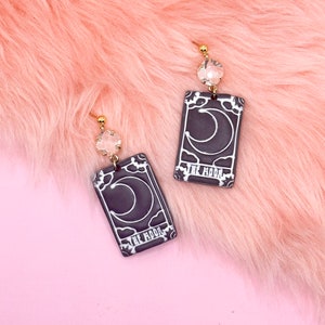 HALLOWEEN / Pendientes de arcilla polimérica con diamantes de la carta del Tarot de la Luna