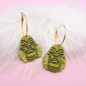 Creature from the Black Lagoon Halloween Polymer Clay Hoop Earrings