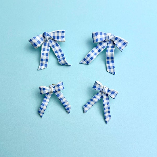 WIZARD OF OZ | Dorothy Blue Gingham Polymer Clay Stud Bow Earrings