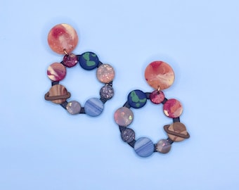 BACK TO SCHOOL | Outer Space Planet Orbit Space Science TeacherPolymer Clay Hoop Earrings