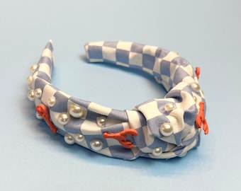 SUMMER Checkerboard Lobster Maximalist Embellished Knot Headband