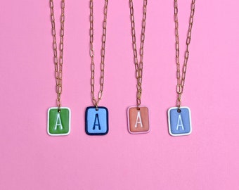 Personalized Colorblock Initial Paperclip Chain Necklace