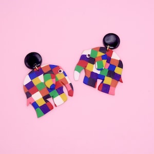 RETOUR À L'ÉCOLE | Boucles d'oreilles Elmer l'éléphant en argile
