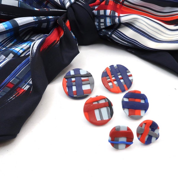American Airlines Flight Attendant Scarf Inspired Polymer Clay Multi Sized Stud Earrings