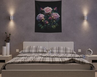 Black Floral Printed Wall Tapestry