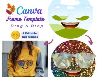 DIY Smiley Face Customizable Canva Frame, Drag & Drop pattern element logo print for T-shirt card scrapbook junk journal sticker