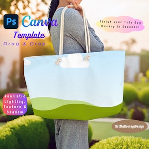 Weekender Tragetasche Mockup 37 Canva PNG PSD Smart Objekt, Seil Griff Printfy-Version Gebrauchsfertige Vorlage Bundle Verkauf Kind Teenager Mädchen Frau