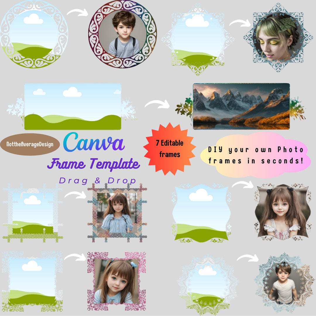 DIY Photo Frame Canva Template, 7 Drag Drop Frame Pattern Element Logo ...