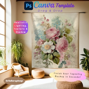 タペストリー モックアップ 13 Canva PNG PSD、88X104 プリントイズ屋内壁タペストリーすぐに使えるテンプレート、5 個購入で 50% オフ バンドル セール ボヘミアン エレガント