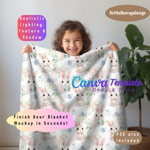 Baby Blanket Mockup Canva PNG PSD Smart Object,  Ready to use template Velveteen Plush Minky Sherpa Fleece  Kid Teen Girl woman Throw