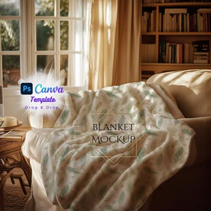 Cinematic Velveteen Blanket Mockup Canva PNG PSD Smart Object template Plush Minky Sherpa Fleece Kid Teen Girl woman Throw