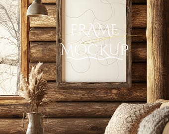 3x4 frame Canva PSD mockup template, vintage rustic scene poster wall art photo painting artwork print realistic aesthetic modern
