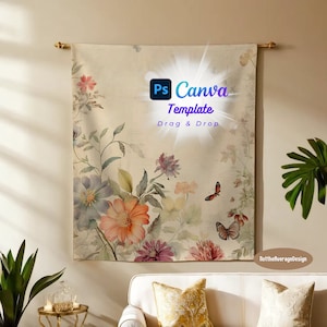 タペストリー モックアップ 25 Canva PNG PSD、88X104 プリントイズ屋内壁タペストリーすぐに使えるテンプレート、5 個購入で 50% オフ バンドル セール ボヘミアン エレガント