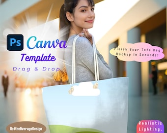 Weekender Tote Bag Mockup 42 Canva PNG PSD Smart Object, rope handle printfy version Ready to use template  Bundle Sale Kid Teen Girl woman