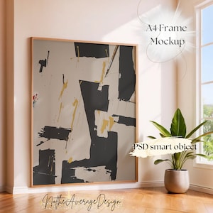 A4 frame mockup PSD, romantic interior digital mockup for artwork print pod, realistic frame mockup