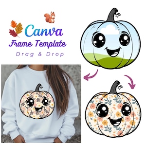 DIY Fall Pumpkin Customizable Canva Frame, Drag & Drop pattern element logo print for T-shirt card scrapbook junk journal sticker