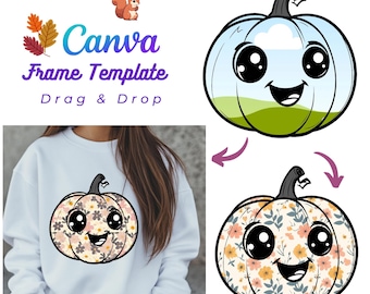 DIY Fall Pumpkin Customizable Canva Frame, Drag & Drop pattern element logo print for T-shirt card scrapbook junk journal sticker